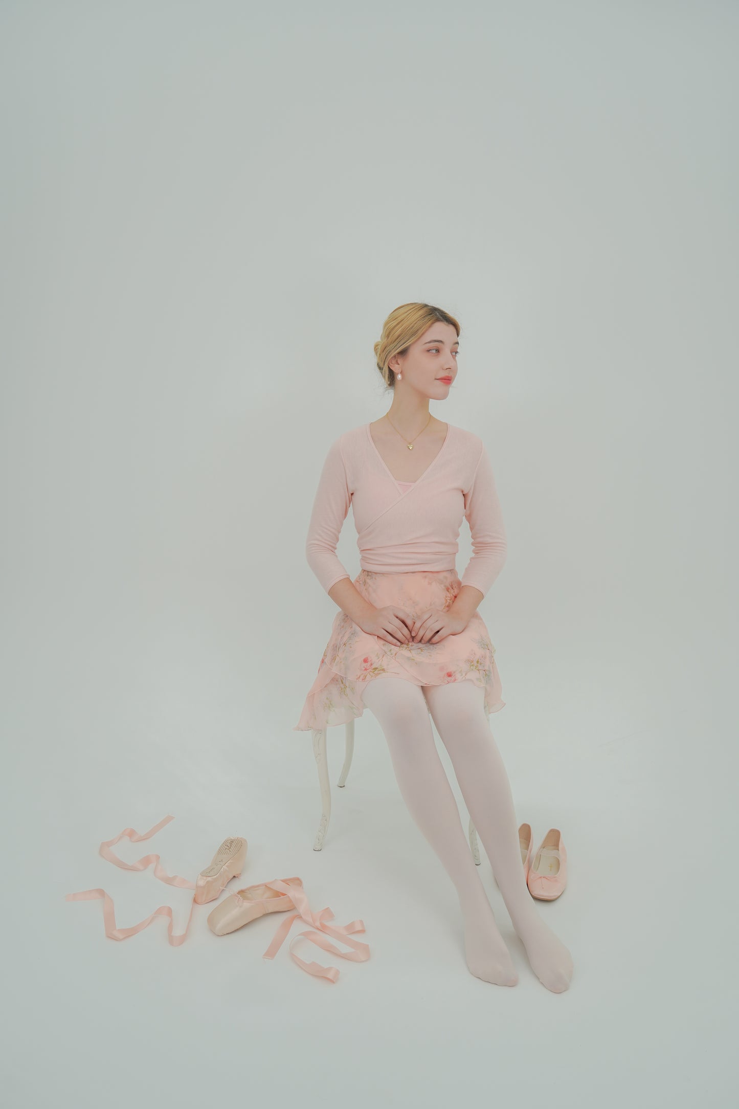 Ballet Chiffon Wrap Skirt in cream rose lilac