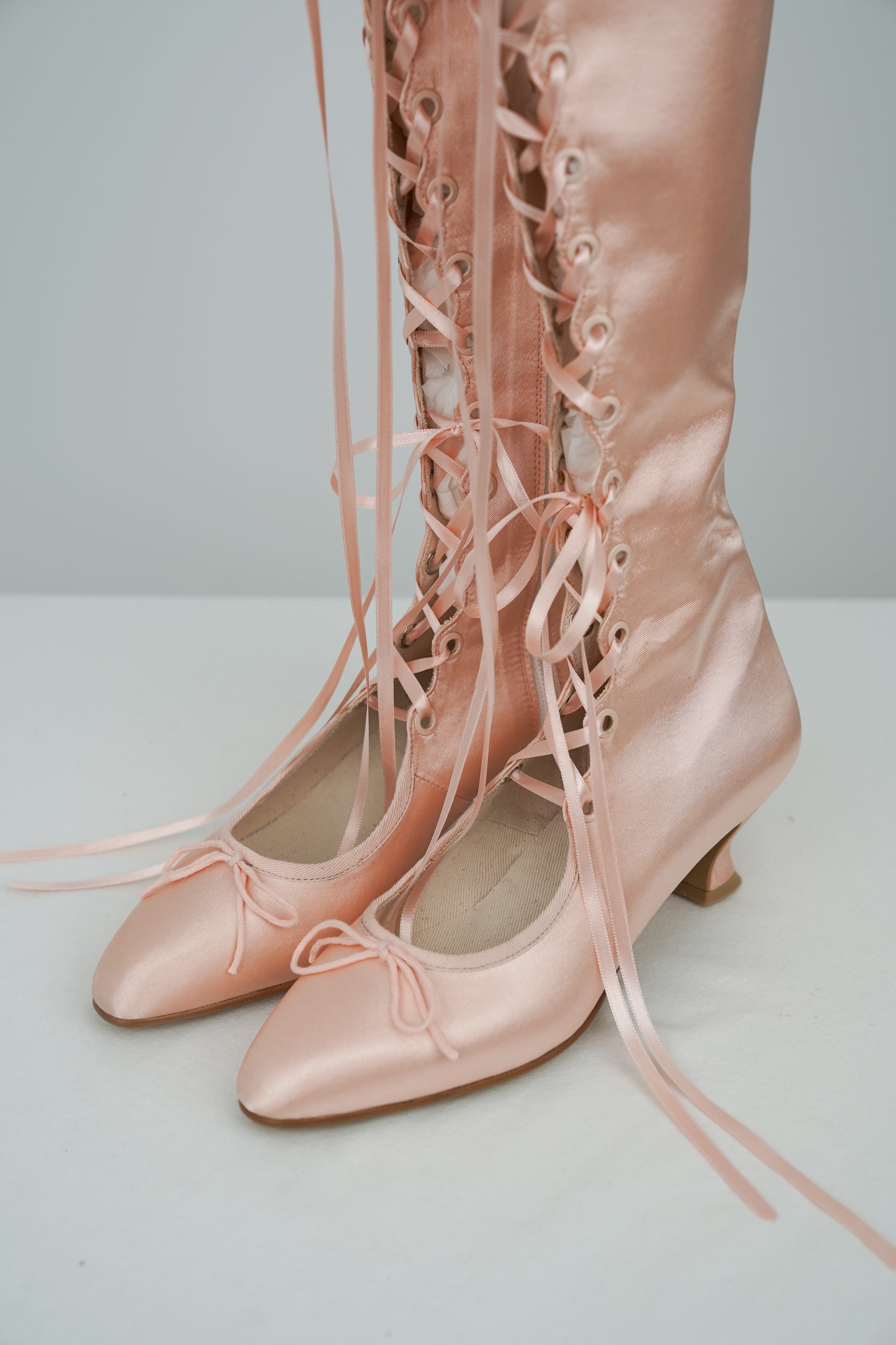 Antoinette Boots in Ballet Pink Satin