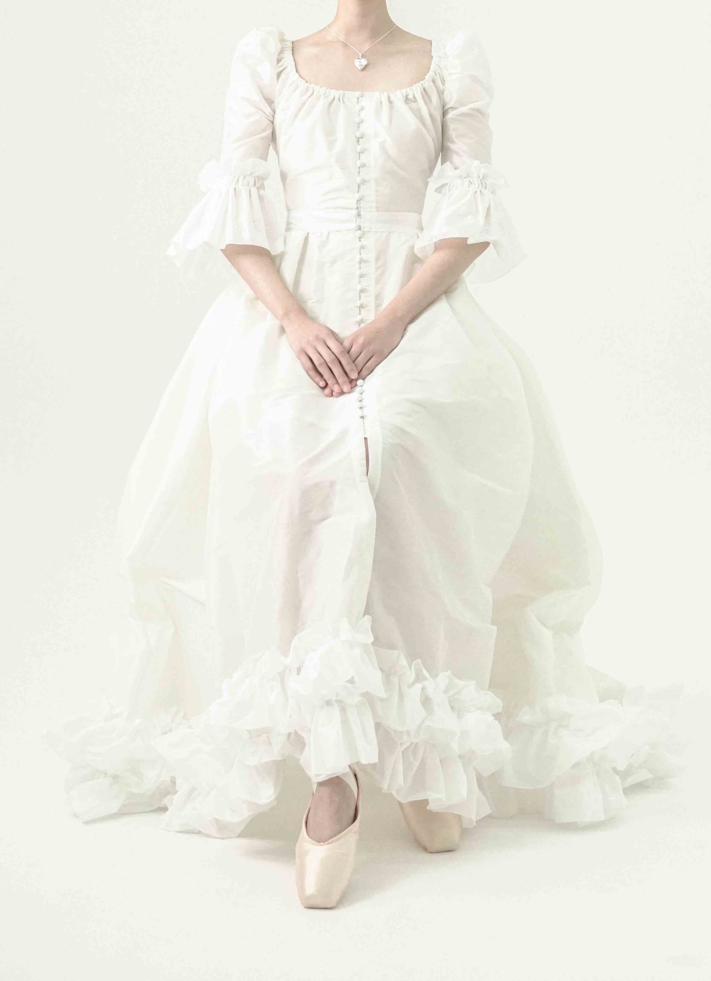 Charlotte Dress in swan white taffeta