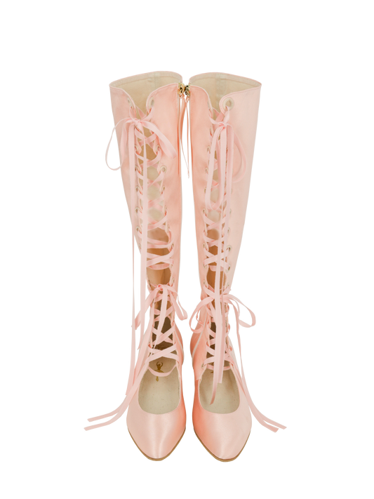 Antoinette Boots in Strawberry Pink Satin