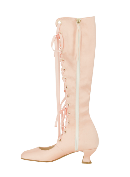 Antoinette Boots in Strawberry Pink Satin
