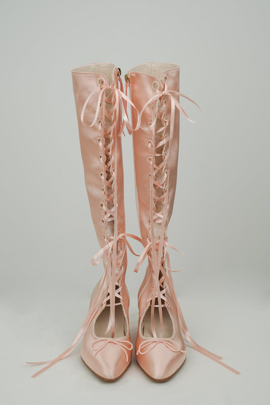 Antoinette Boots in Ballet Pink Satin