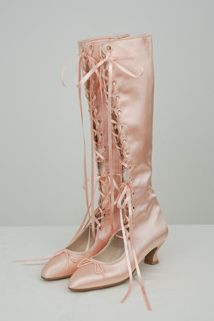 Antoinette Boots in Ballet Pink Satin