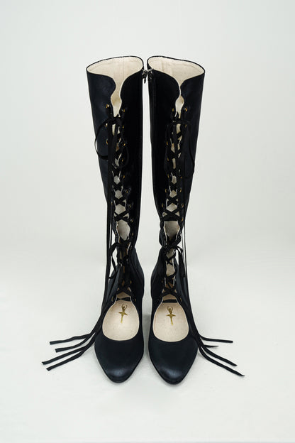 Antoinette Boots in Black Satin
