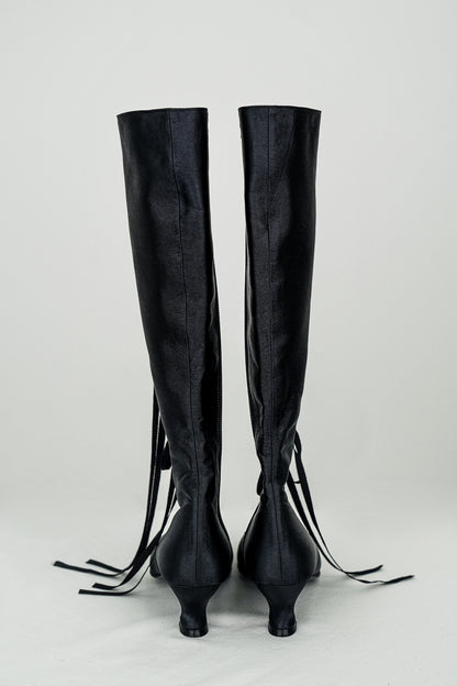 Antoinette Boots in Black Satin