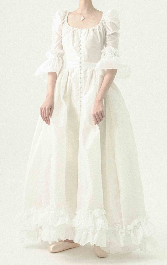 Charlotte Dress in swan white taffeta