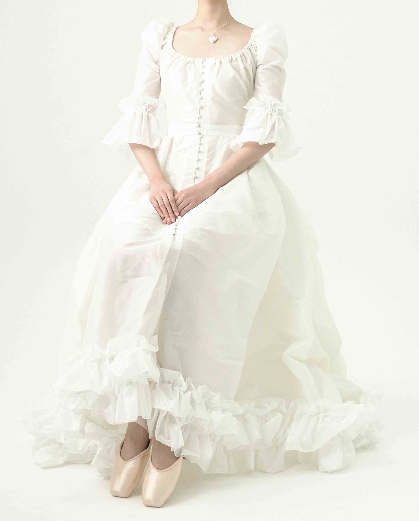 Charlotte Dress in swan white taffeta