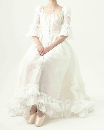 Charlotte Dress in swan white taffeta